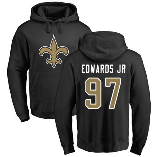 Men New Orleans Saints Black Mario Edwards Jr Name and Number Logo NFL Football #97 Pullover Hoodie Sweatshirts->nfl t-shirts->Sports Accessory